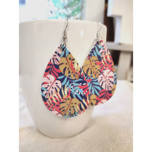 Summer Faux Leather Colorful Teardrop Dangle Cute Lightweight Earrings